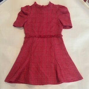 Red A-Line Puff Sleeve Mock Neck Dress